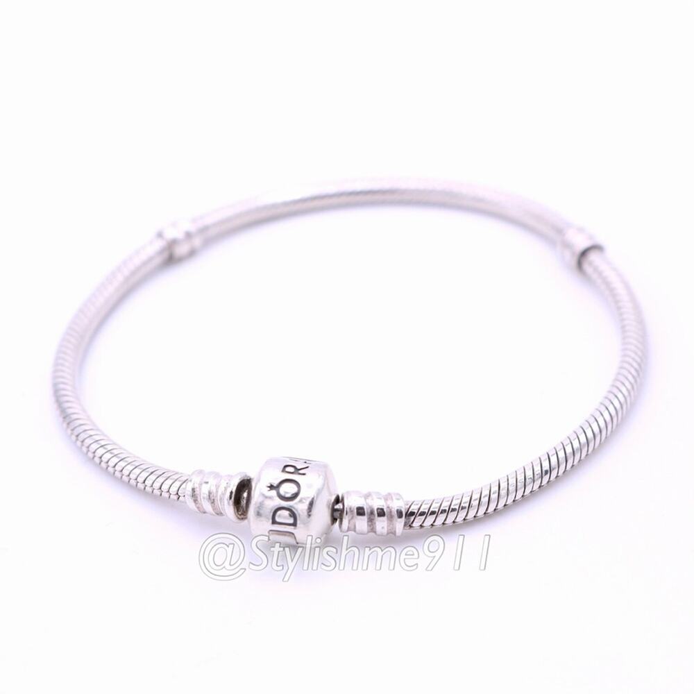 Authentic PANDORA Moments Silver Barrel Clasp Charm Bracelet - 590702HV